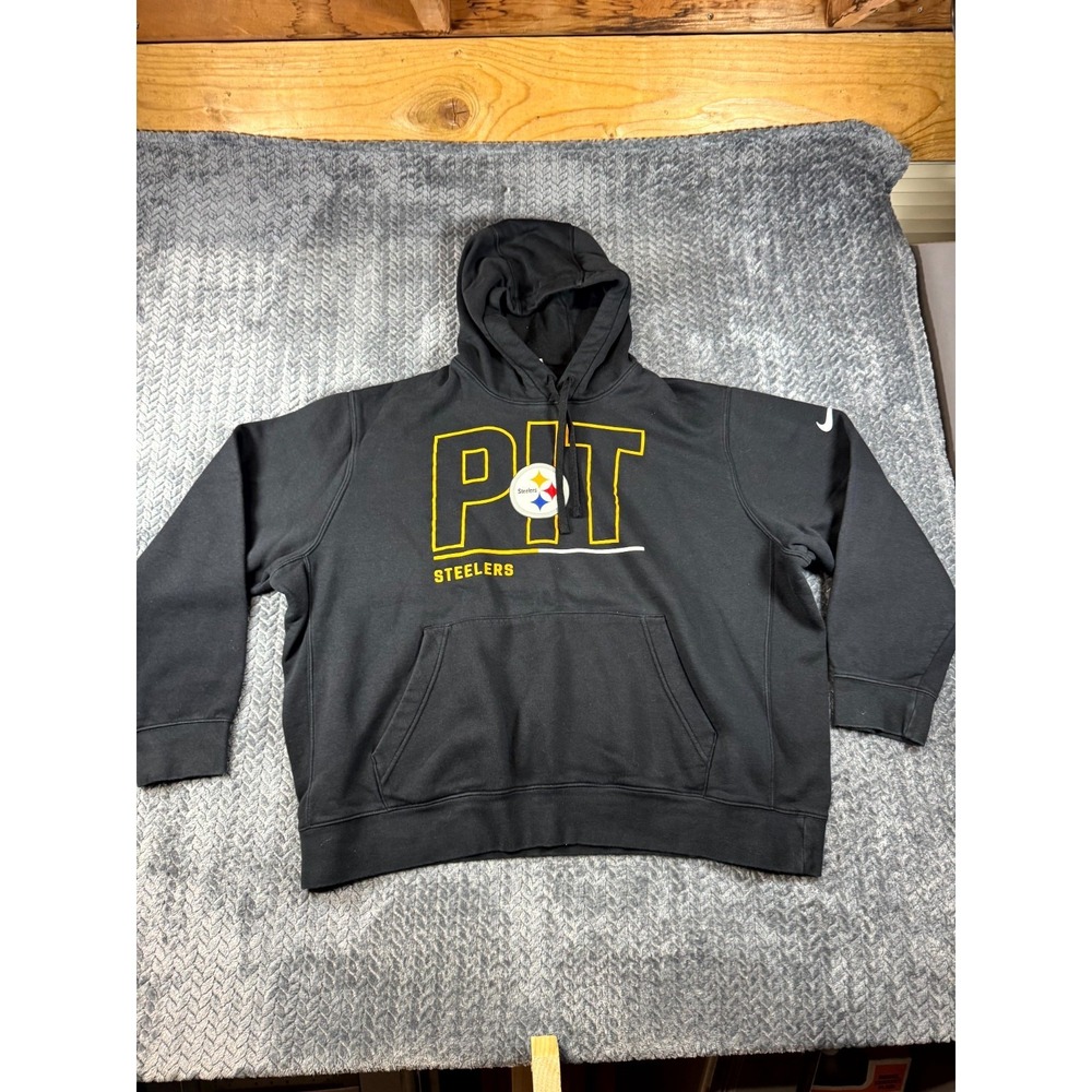 Nike Pittsburgh Steelers Football Hoodie Mens 2XL Black Club Fleece Busted Play